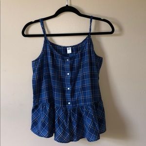 Old Navy Navy Blue Plaid Blouse